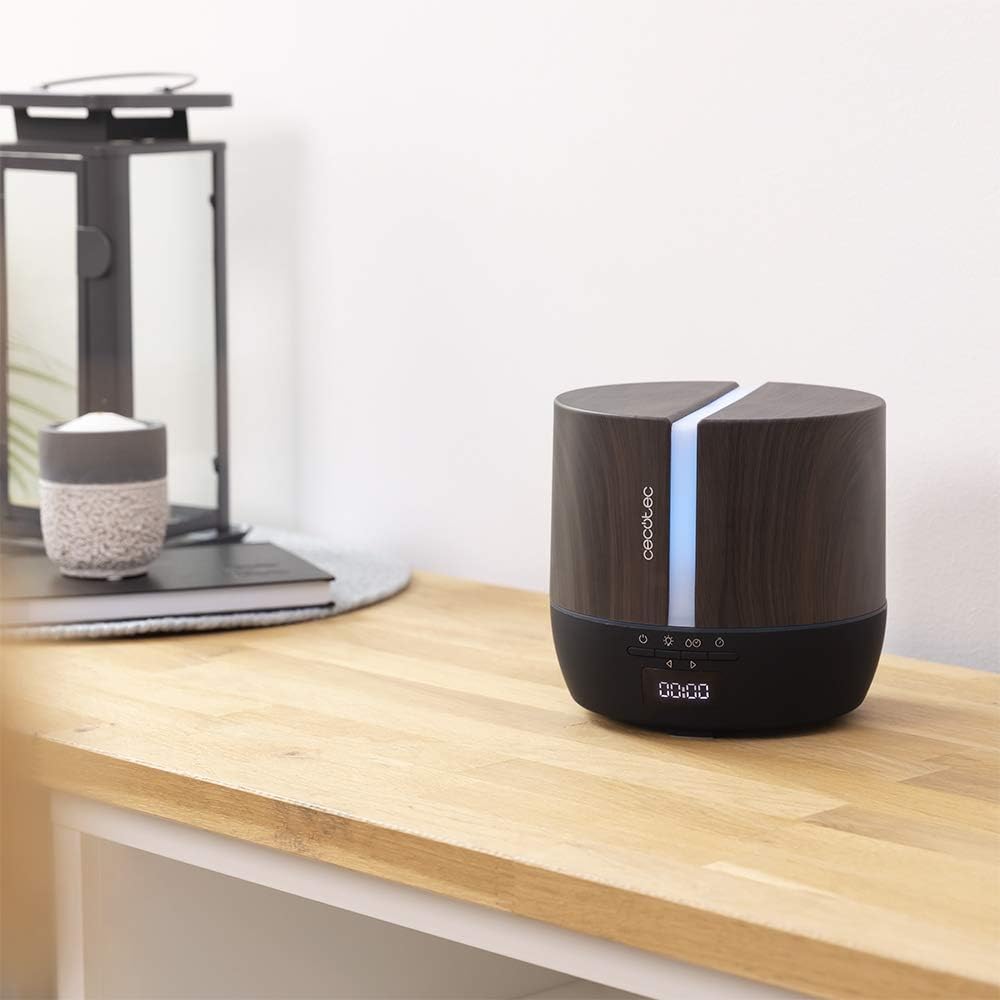 Cecotec Difusor de aromas PureAroma 550 Connected Black Woody. Capacidad 500ml, Pantalla LED, Altavoz, Control por bluetooth, App, Temporizador 12h, 3 Modos de funcionamiento, Cobertura 30m2